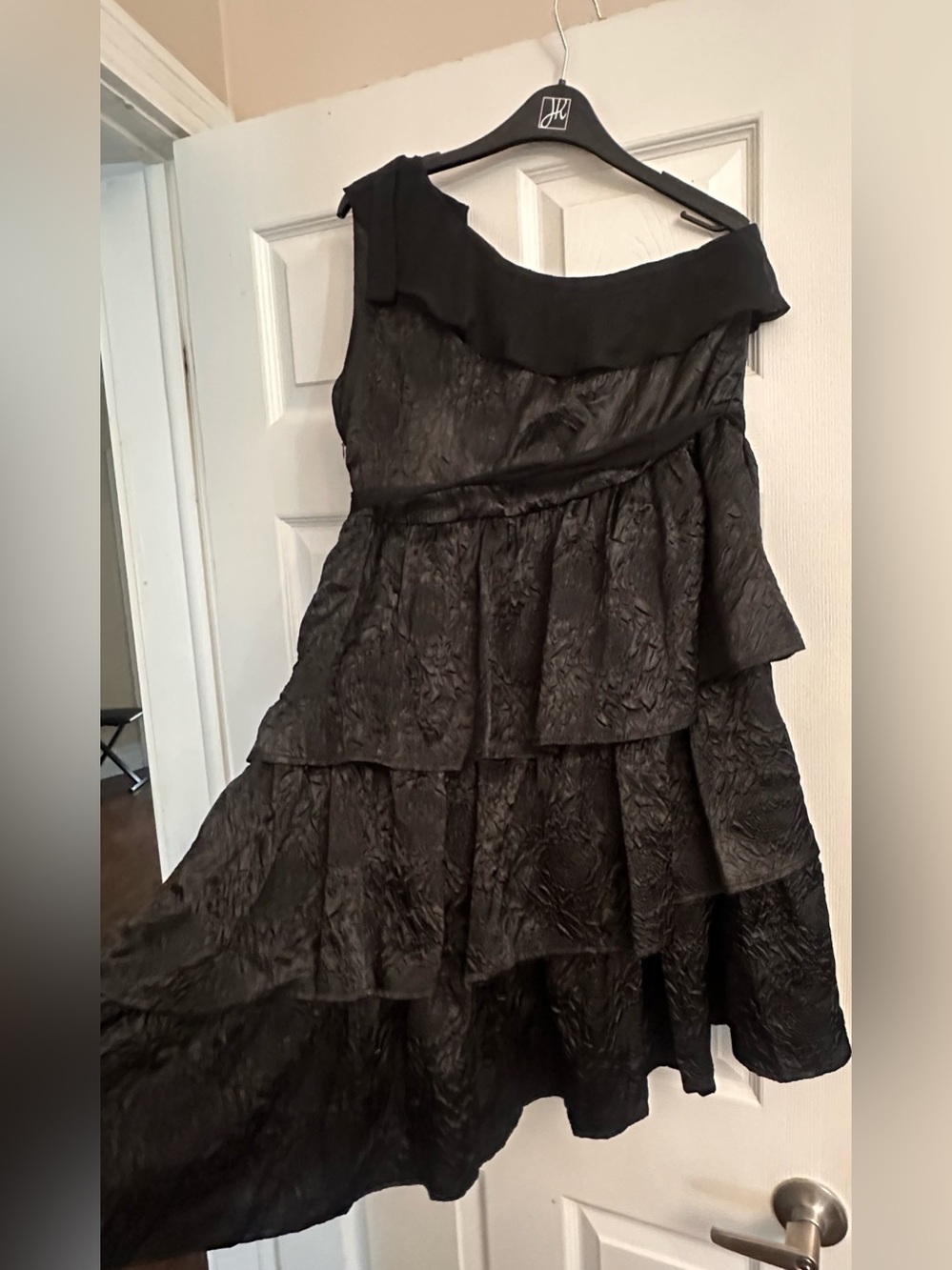 One-Shoulder Tiered Black Dress